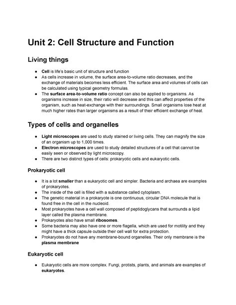 Ap Bio Unit 2 Full Notes On The Tour Of The Cell Ap Bio Unit 2 Unit 2 Cell Structure And