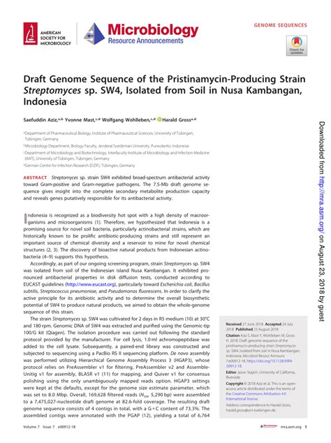 Pdf Draft Genome Sequence Of The Pristinamycin Producing Strain