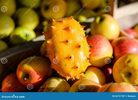 Frutta Tropicale Kiwano O Melone Cornuto Con Altro Immagine Stock