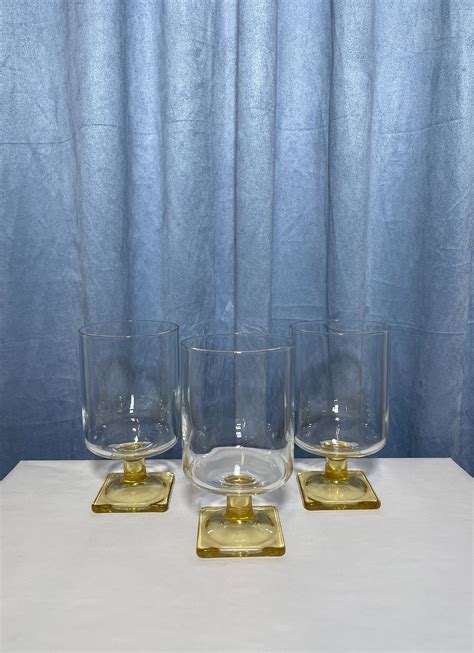 Vintage Square Base Glassware Set De 3 Etsy