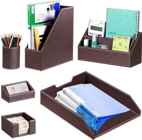 24-042 PU Leather 6 Pcs Desk Organizer - Brown - Stationery and Office ...