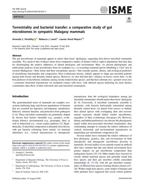 Pdf Terrestriality And Bacterial Transfer A Comparative Study Of Gut