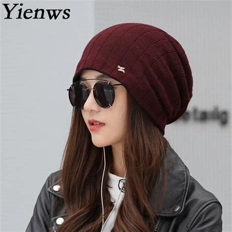 Yienws Bonnet Femme Autum Beanies Hats For Women Casual Knitted Hats