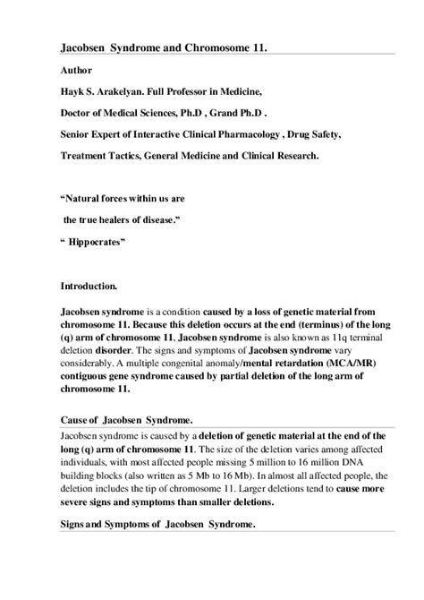 (DOC) Jacobsen Syndrome and Chromosome | Hayk S Arakelyan - Academia.edu