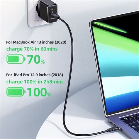 USAMS CC178 T58 45W USB+USB-C / Type-C Dual Port AC Gallium Nitride ...