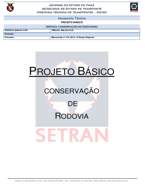 Fillable Online Projeto Bsico Setran Pa Fax Email Print Pdffiller