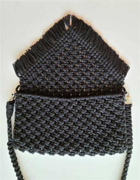 Black Macrame Shoulder Bag Handmade Bag Boho Clutch Purse Etsy