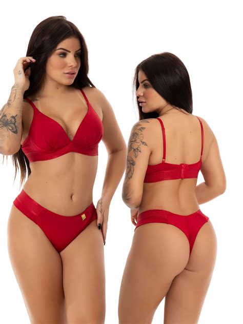 Conjunto Sutiã Liso Bojo Soft Sem Aro e Calcinha Tanga Fio Duplo de Microfibra Lingerie