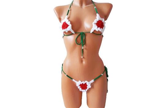 Christmas Bikini Set Crochet Red Women G String Thong Sexy Etsy