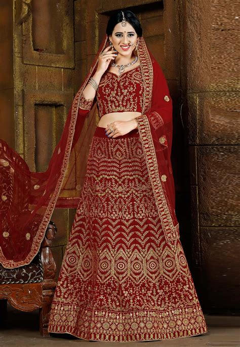 Maroon Velvet Bridal Lehenga Choli 185006 Bridal Lehenga Choli