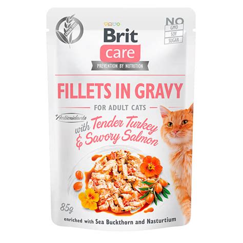 Купить Brit Care CAT ADULT Fillets in Gravy с индейкой и лососем - 85г ...