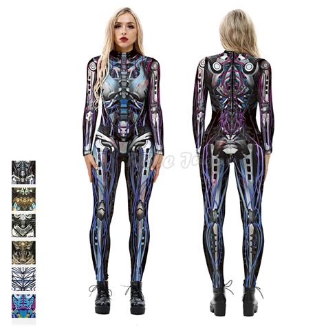 Robot Skeleton Cyberpunk Steampunk Sexy Slim Jumpsuit Scary Cosplay