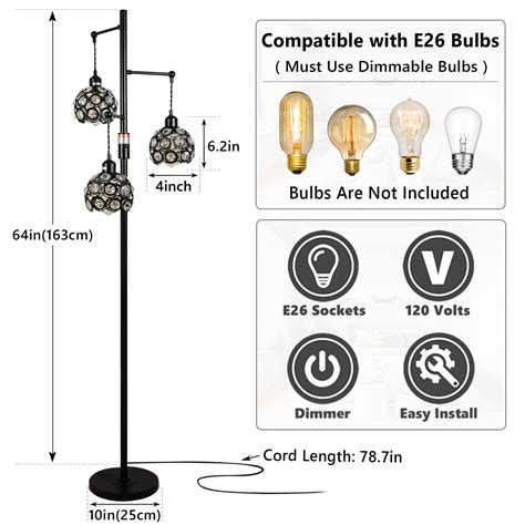 Stepeak Dimmable Crystal Floor Lamp Industrial Farmhouse Floor Lamps