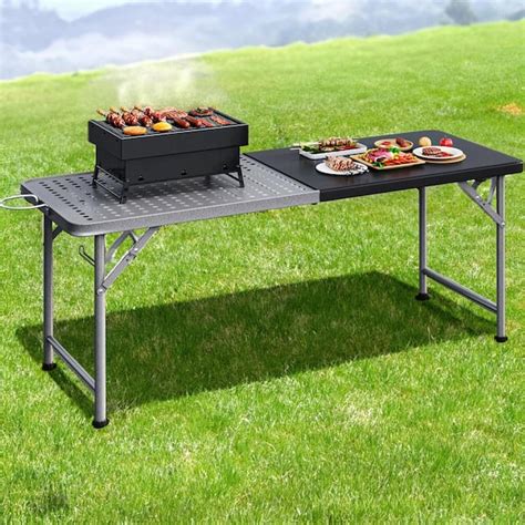 Dextrus 6 Ft Metal Portable Folding Grill Table With Mesh Surface 2