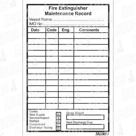 Fire Extinguisher Maintenance Record X Cm