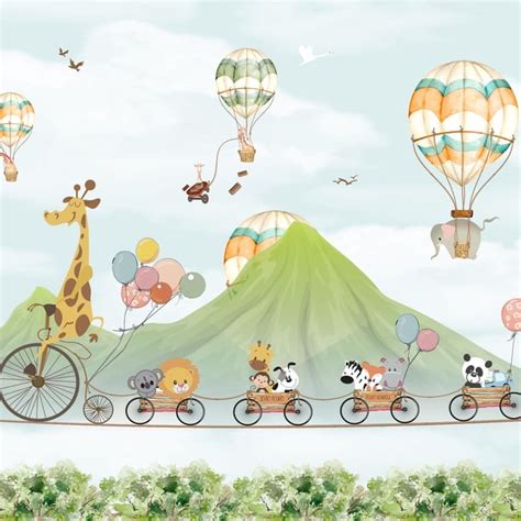 PAPEL DE PAREDE BALÕES GIRAFA BICICLETA ISABEL MARCI Elo7