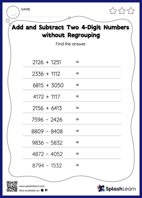 Add And Subtract Two 4 Digit Numbers Without Regrouping Horizontal