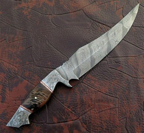 Handmade Damascus Steel Bowie Knife With Colored Bone Handle Bw 10 2