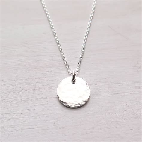 Sterling Silver Hammered Disc Necklace Tiny Disc Minimalist Etsy