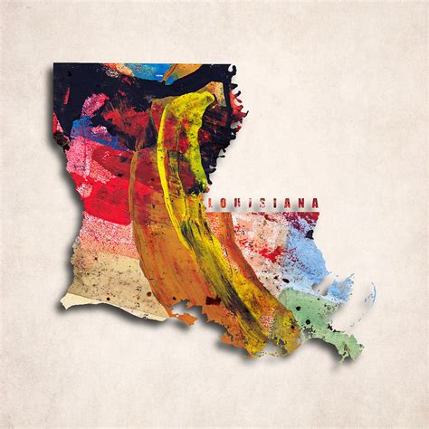 Louisiana Map Art - Painted Map of Louisiana Digital Art by World Art ...