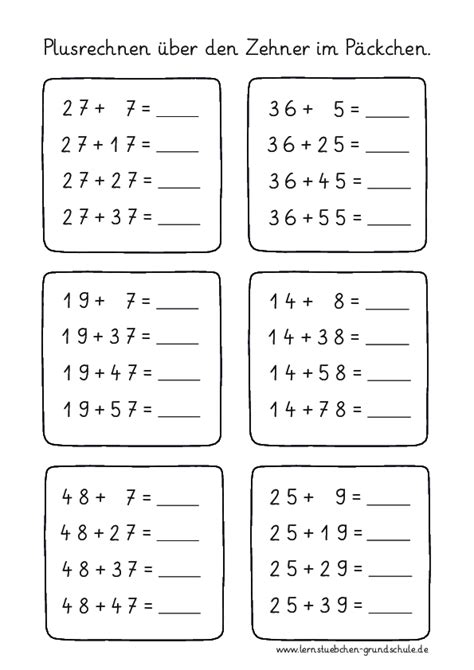 Addieren im ZR 100 im Päckchen mit pdf Lernstübchen