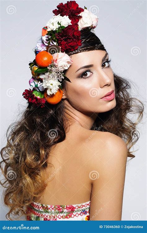 Beauty Portrait Of Woman In Flower Crown Stock Photo Image Of