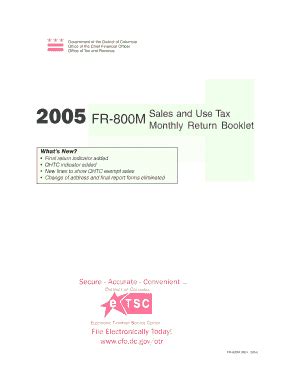 Fillable Online Otr Cfo Dc FR 800M 2005 Sales And Use Tax Monthly