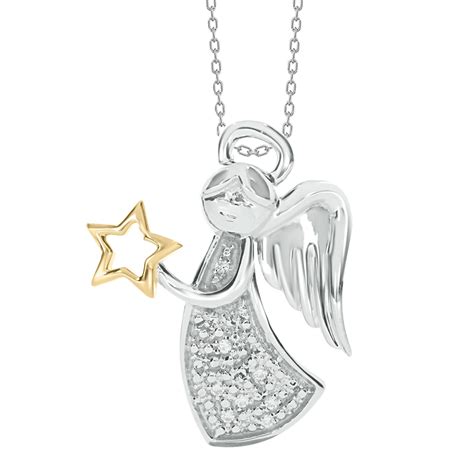 Pendentif Ange En Argent Et Or Jaune K Avec Diamants Pts