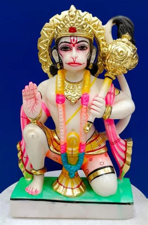 Multicolor Marble Colourful Hanuman Statue For Worship Size 1 Feet