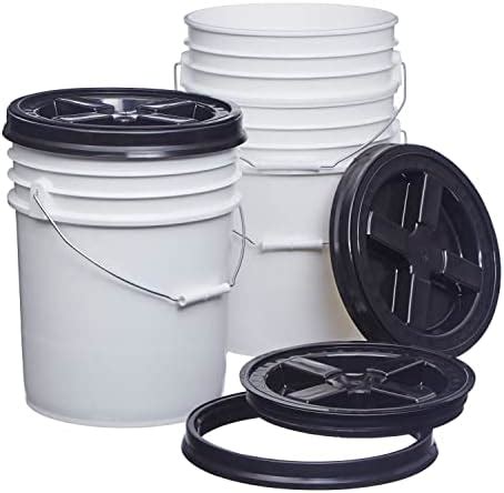 Consolidated Plastics 5 Gallon White Food Grade Buckets Black Gamma