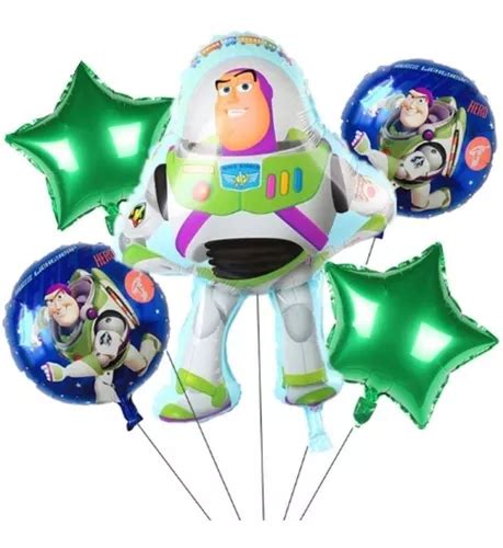 Pack 5 Globos Metalizados Buzz Ligthyear Aire O Helio Cuotas sin interés