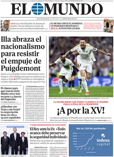 Portada De El Mundo Del Mi Rcoles De Mayo De Medios