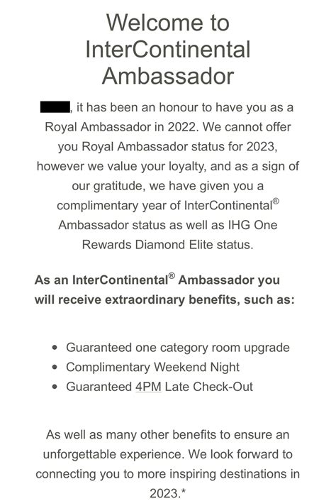 IHG InterContinental Royal Ambassador Renewals & Downgrade Emails For