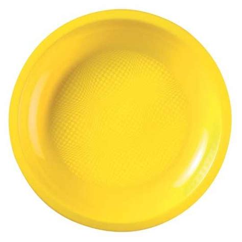 10 Assiettes plates rondes plastique réutilisable jaune 22 cm