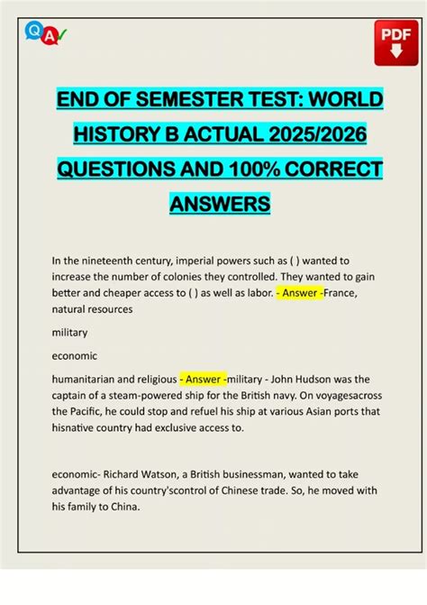 End Of Semester Test World History B
