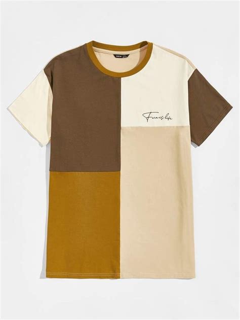 Shein Men Letter Graphic Colorblock Tee Color Block Tee Mens Outfits