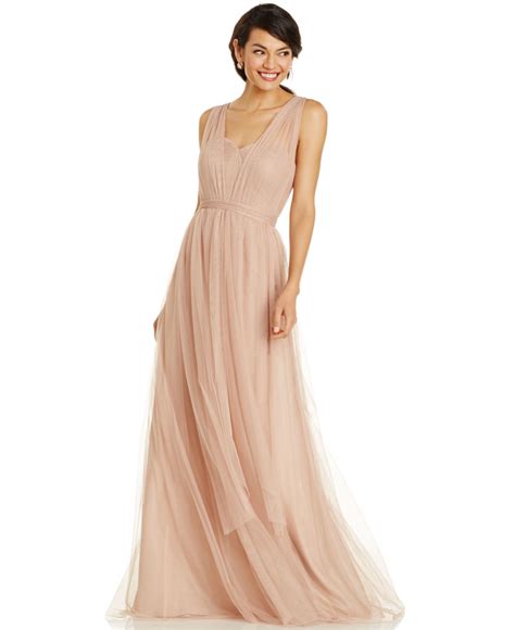 Adrianna Papell Convertible Strapless Tulle Gown In Beige Doe Lyst