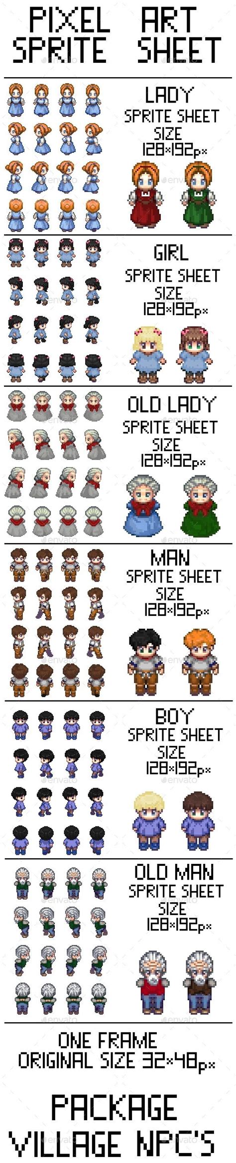 Pixel Art Sprite Sheet Npc Villagers Pixel Art Pixel Art Games Sprite