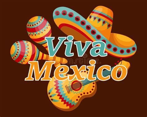 Viva Mexico Colorful Banner With Symbols Of Mexico Tacos Ponchos