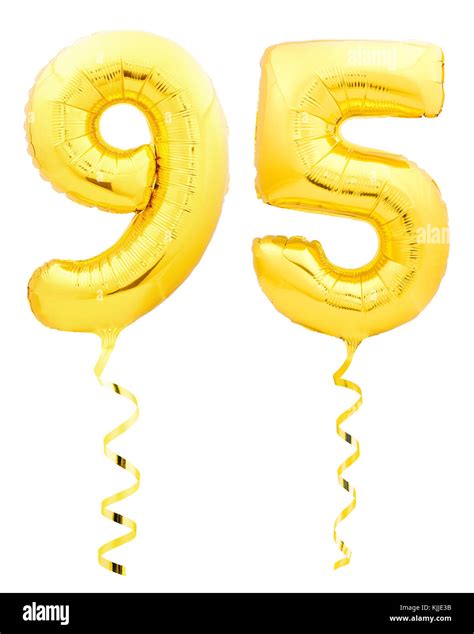 Golden Number Ninety Five 95 Made Of Inflatable Balloon With Ribbon On