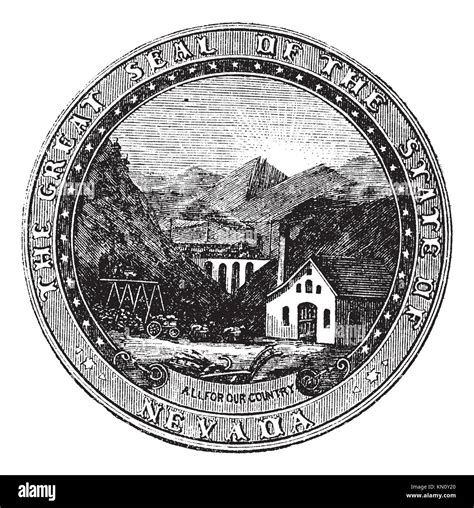 Seal of the State of Nevada, vintage engraved illustration Trousset ...