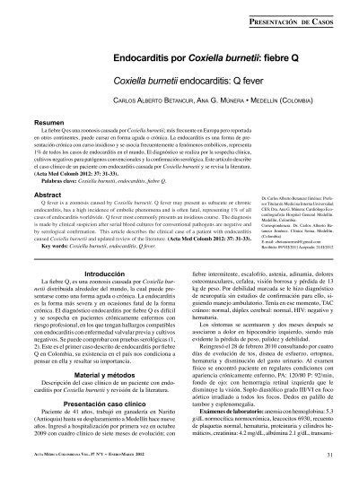 Endocarditis Por Coxiella Burnetii Fiebre Q SciELO Colombia