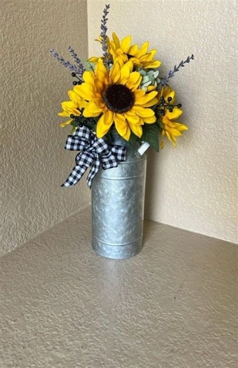 Farmhouse Country Galvanized Milk Can With Sunflowers Tall Etsy