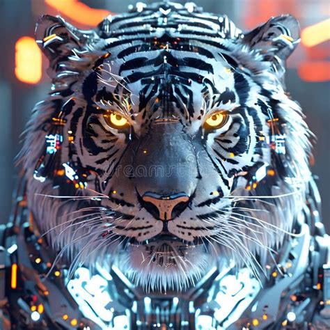 A Large Tiger With Glowing Eyes Standing On A Surface With Wires Around