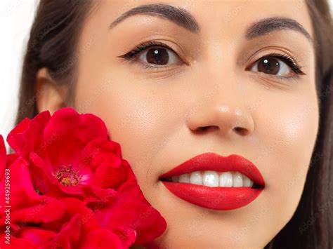 Beauty Face Beautiful Woman With Sexy Full Pink Lips Closeup Portrait