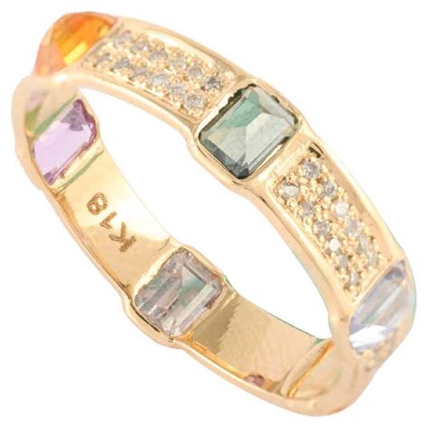 Sapphire Diamond Gold Band Ring For Sale at 1stDibs