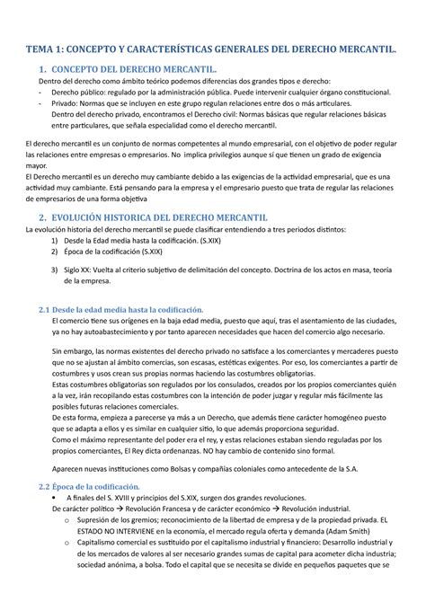 Tema Apuntes Tema Derecho De La Empresa Tema Concepto Y