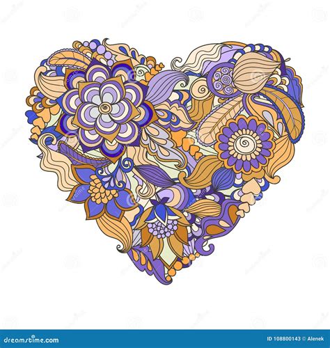 The Drawn Heart with Flowers Stock Vector - Illustration of color ...