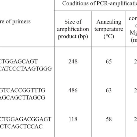 The Structure Of Primers And Conditions Of Pcr Amplifi Cation