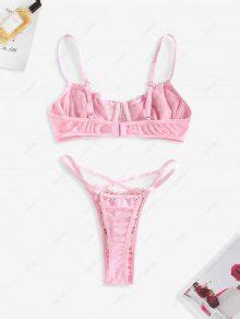 Criss Cross Underwire Floral Embroidered Lingerie Set In LIGHT PINK